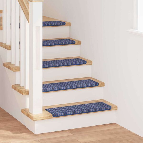 vidaXL Tapis d'escalier auto-adh&eacute;sifs Ray&eacute; 15 pcs Bleu 65 x 21 x 4 cm