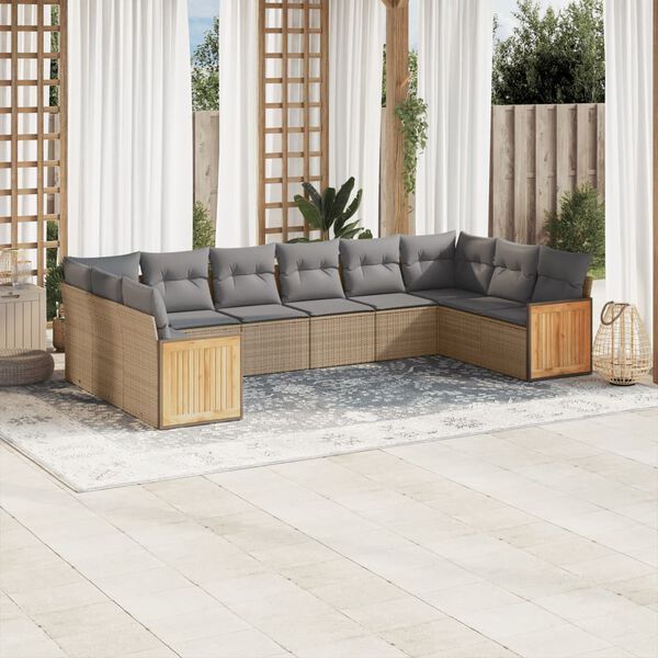 vidaXL Salon de jardin avec coussins 10 pcs beige résine tressée