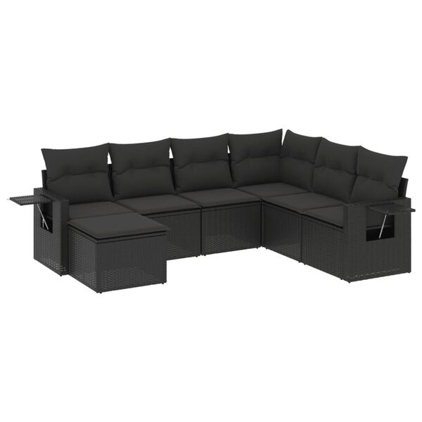 vidaXL Salon de jardin 7 pcs avec coussins noir r&eacute;sine tress&eacute;e