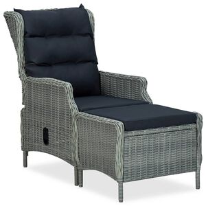 vidaXL Chaise inclinable de jardin tabouret R&eacute;sine tress&eacute;e Gris clair
