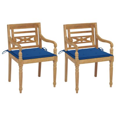 vidaXL Chaises Batavia lot de 2 avec coussins bleu royal Bois de teck