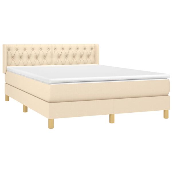 vidaXL Sommier &agrave; lattes de lit avec matelas Cr&egrave;me 140x200 cm Tissu