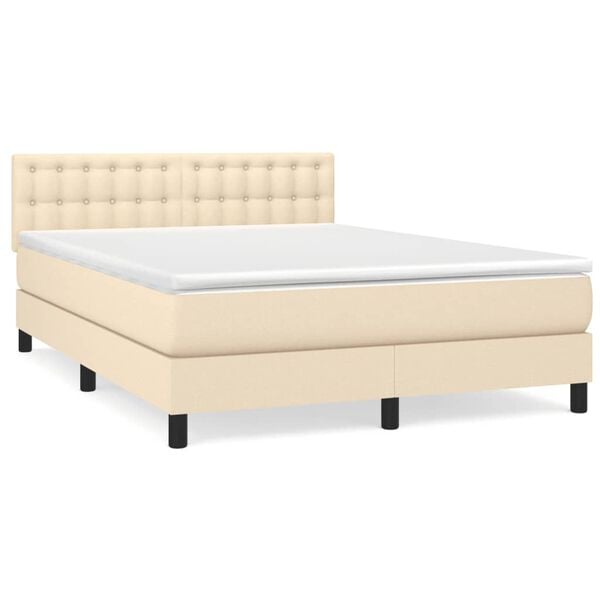 vidaXL Sommier &agrave; lattes de lit avec matelas Cr&egrave;me 140x200 cm Tissu