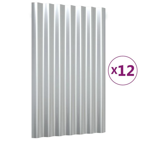 vidaXL Panneaux de toit 12 pcs Acier galvanis&eacute; Argent&eacute; 60x36 cm