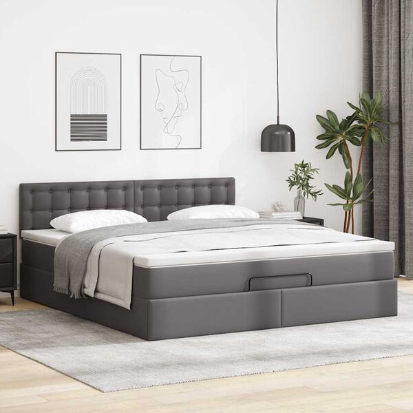 vidaXL Cadre de lit ottoman avec matelas gris 180x200 cm similicuir