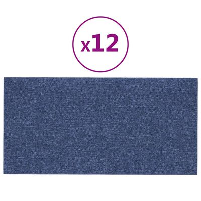 vidaXL Panneaux muraux 12 pcs Bleu 30x15 cm Tissu 0,54 m²