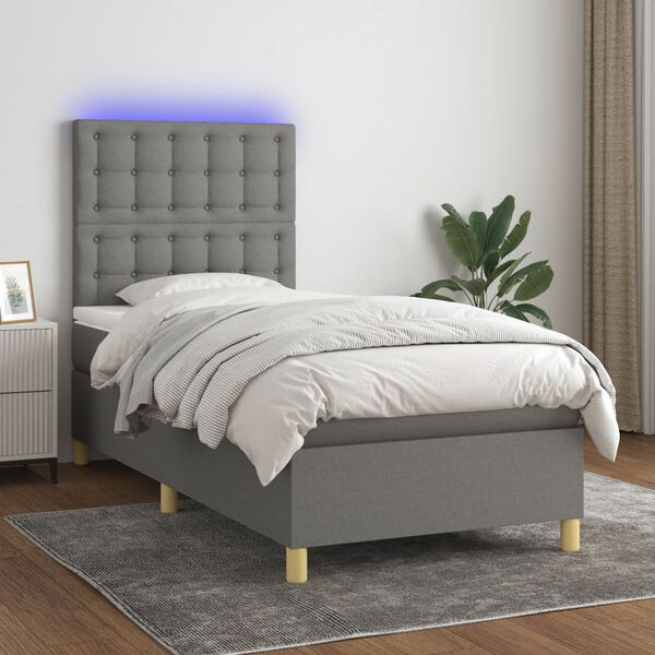 vidaXL Sommier &agrave; lattes de lit et matelas et LED Gris fonc&eacute; 90x190 cm