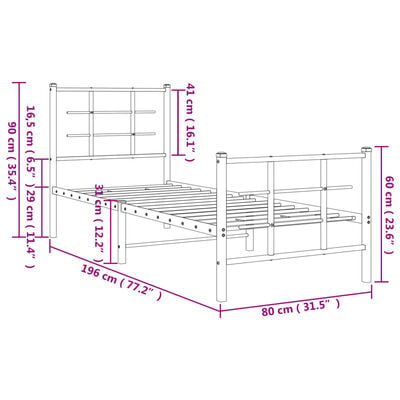 vidaXL Cadre de lit métal sans matelas avec pied de lit noir 75x190 cm