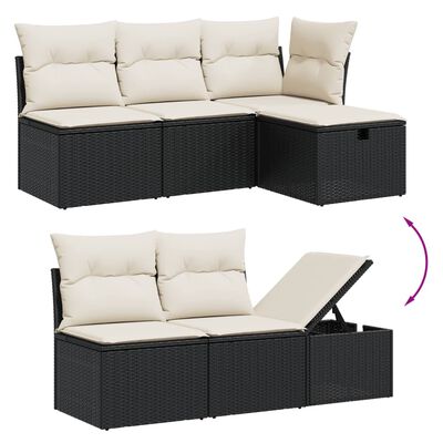 vidaXL Salon de jardin 7 pcs avec coussins noir résine tressée