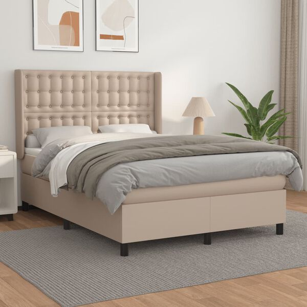 vidaXL Sommier &agrave; lattes de lit avec matelas Cappuccino 140x190 cm
