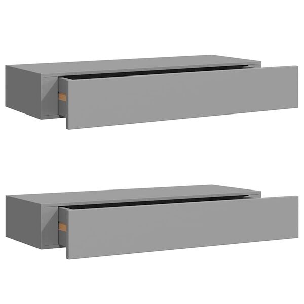 vidaXL Étagères à tiroirs murales 2 pcs gris 60x23,5x10 cm MDF