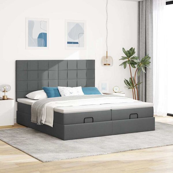VidaXL Cadre de lit ottoman avec matelas gris fonc&eacute; 180x200cm tissu