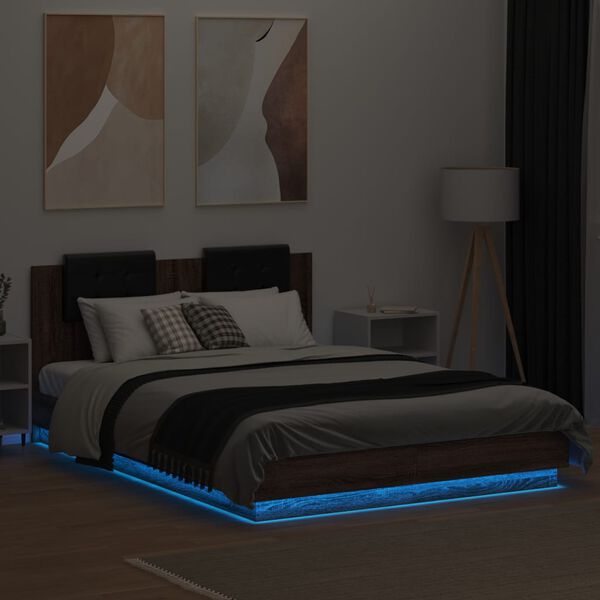vidaXL Cadre de lit avec LED sans matelas ch&ecirc;ne marron 120x200 cm