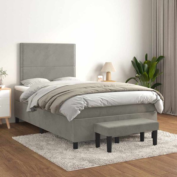 vidaXL Sommier &agrave; lattes de lit et matelas gris clair 120x190cm velours
