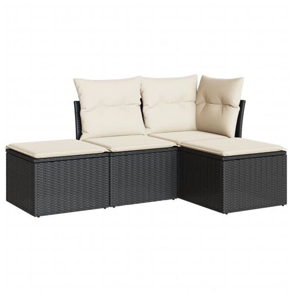 vidaXL Salon de jardin 4 pcs avec coussins noir r&eacute;sine tress&eacute;e