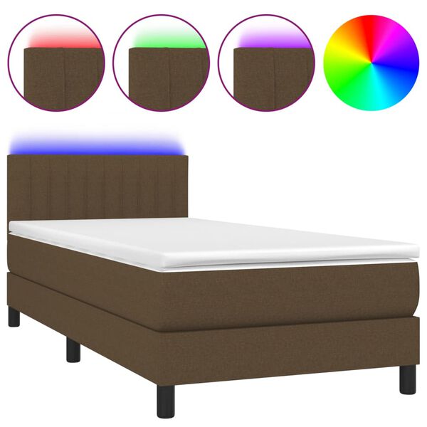 vidaXL Sommier &agrave; lattes de lit matelas et LED Marron fonc&eacute; 100x200 cm