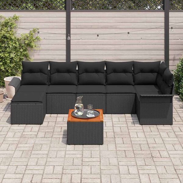 vidaXL Ensemble de canap&eacute; de jardin avec coussin 8 pcs Noir polyrotin