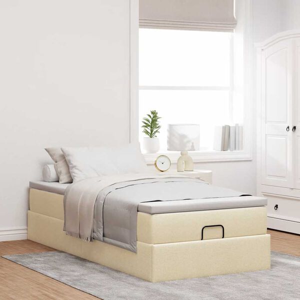 vidaXL Cadre de lit ottoman avec matelas cr&egrave;me 80x200 cm tissu