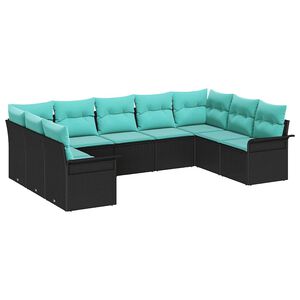 vidaXL Ensemble de canap&eacute; de jardin avec coussin 9 pcs Noir polyrotin