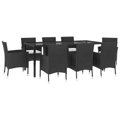 vidaXL Ensemble à manger jardin 9pcs et coussins noir résine tressée