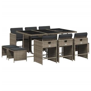 vidaXL Ensemble &agrave; manger de jardin 11pcs avec coussins gris poly rotin