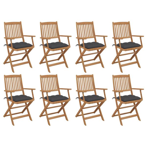 vidaXL Chaises pliables d'ext&eacute;rieur et coussins lot de 8 Bois d'acacia
