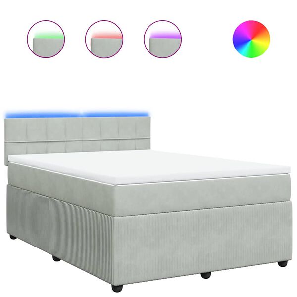 vidaXL Sommier &agrave; lattes de lit et matelas Gris clair 140x190cm Velours