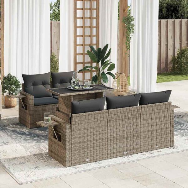 vidaXL Salon de jardin 6 pcs avec coussins gris r&eacute;sine tress&eacute;e