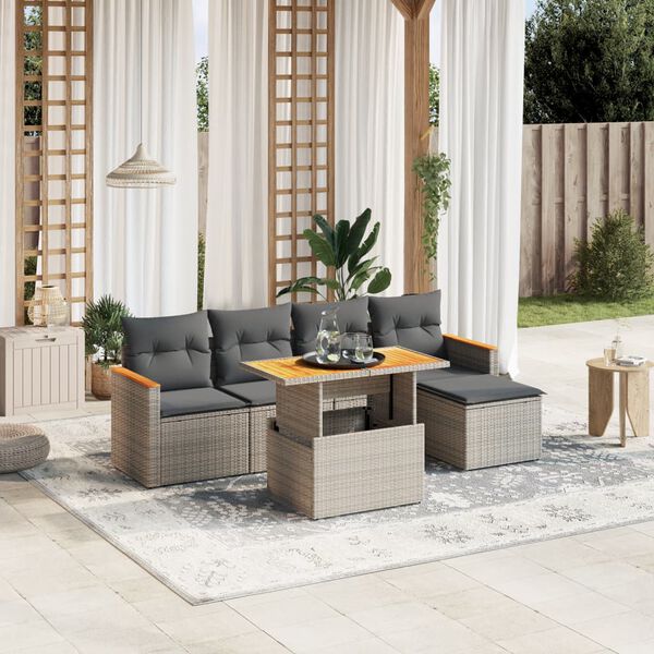 vidaXL Salon de jardin 6 pcs avec coussins gris r&eacute;sine tress&eacute;e