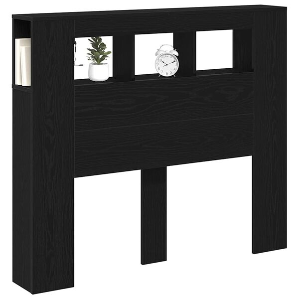 vidaXL T&ecirc;te de lit LED avec &eacute;tag&egrave;re Ch&ecirc;ne noir 120 x 18,5 x 103,5 cm