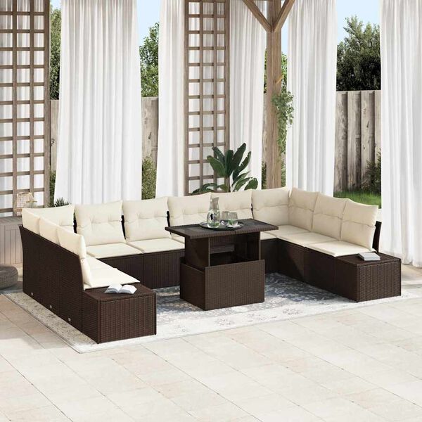 vidaXL Ensemble de canapé de jardin 11 pcs Marron Poly rotin