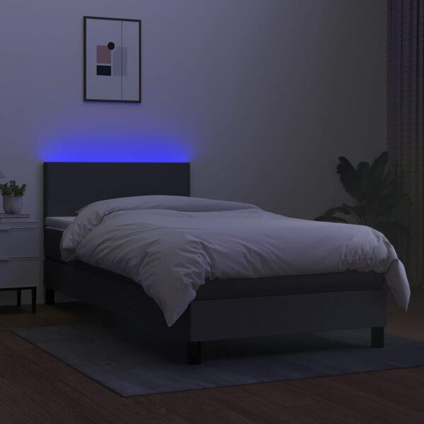 vidaXL Sommier &agrave; lattes de lit avec matelas et LED Gris fonc&eacute; 90x200cm