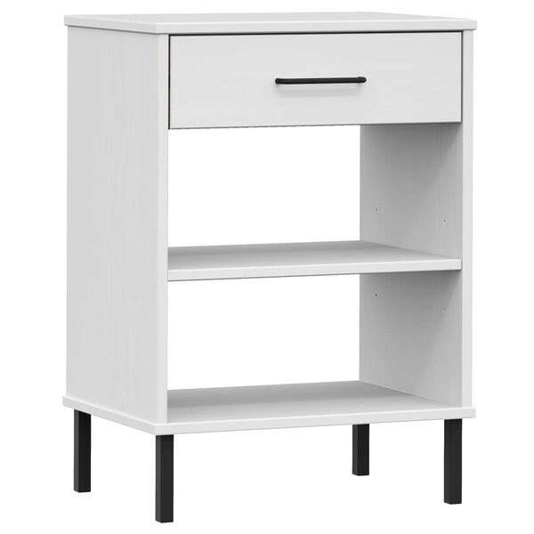 vidaXL Armoire console avec pieds en m&eacute;tal Blanc Bois pin massif OSLO
