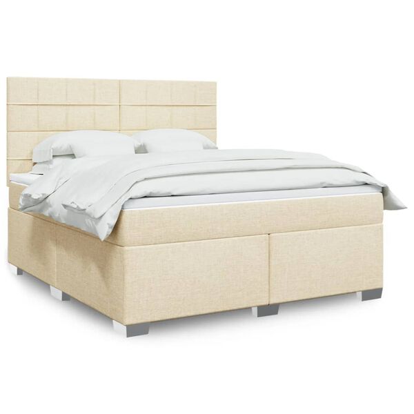 vidaXL Sommier &agrave; lattes de lit avec matelas Cr&egrave;me 180x200 cm Tissu