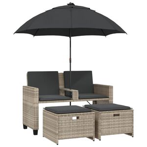 vidaXL Canap&eacute; de jardin 2 places et parasol tabourets gris clair rotin