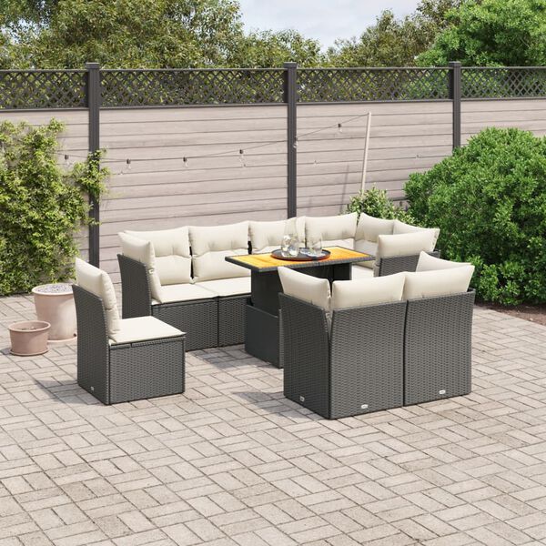 vidaXL Salon de jardin 9 pcs avec coussins noir r&eacute;sine tress&eacute;e