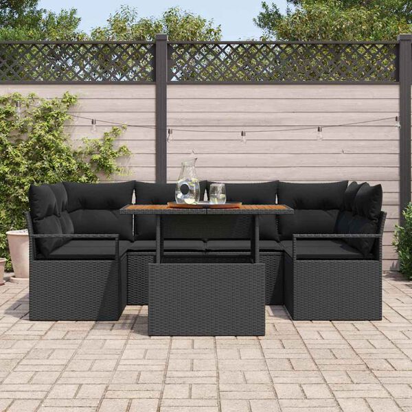 vidaXL Ensemble de canap&eacute; de jardin avec coussin 7 pcs Noir