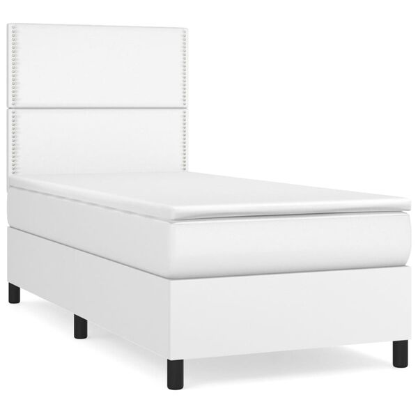 vidaXL Sommier &agrave; lattes de lit avec matelas Blanc 90x200 cm Similicuir