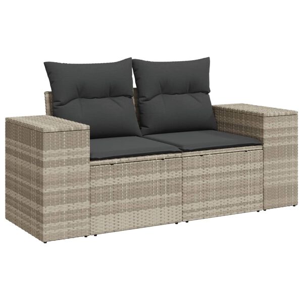 vidaXL Salon de jardin 5 pcs avec coussins gris clair r&eacute;sine tress&eacute;e