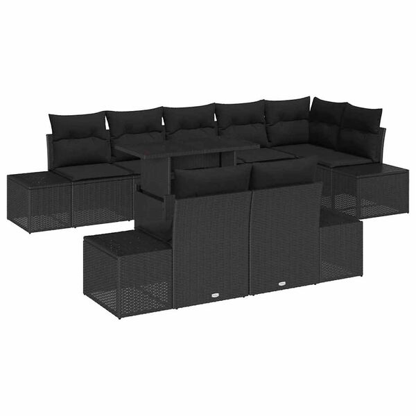 vidaXL Ensemble de canap&eacute; de jardin avec coussin 9 pcs Noir polyrotin