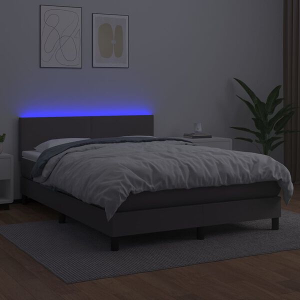 vidaXL Sommier &agrave; lattes de lit avec matelas et LED Gris 140x200 cm