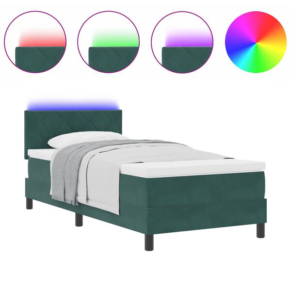 vidaXL Lit &agrave; ressort LED avec matelas Vert fonc&eacute; 100 x 200 cm Velours