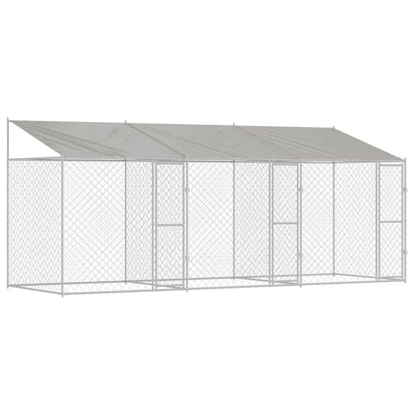 vidaXL Cage pour chien avec toit Argent&eacute; 600 x 200 x 256 cm
