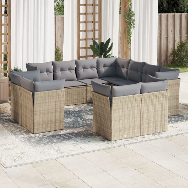vidaXL Salon de jardin 11 pcs avec coussins beige r&eacute;sine tress&eacute;e