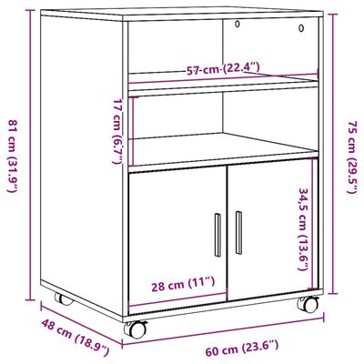 vidaXL Armoire à roulettes sonoma gris 60x48x81 cm bois d'ingénierie