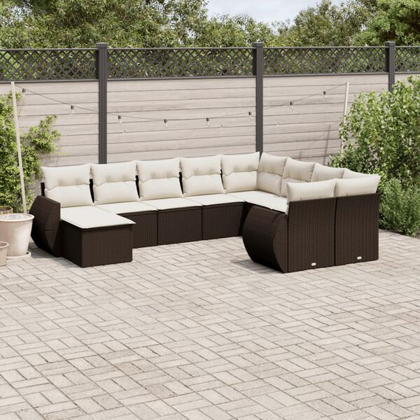 vidaXL Salon de jardin 10 pcs avec coussins marron r&eacute;sine tress&eacute;e