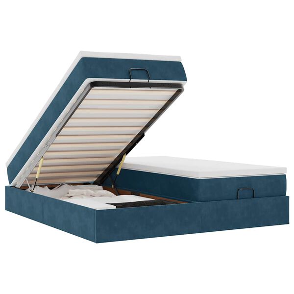 VidaXL Cadre de lit ottoman avec matelas bleu fonc&eacute; 180x200 cm velours