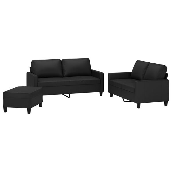 vidaXL Ensemble de canap&eacute;s 3 pcs avec coussins Noir Similicuir