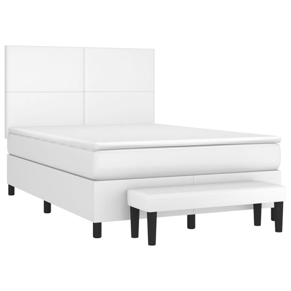 vidaXL Sommier &agrave; lattes de lit avec matelas Blanc 140x190cm Similicuir