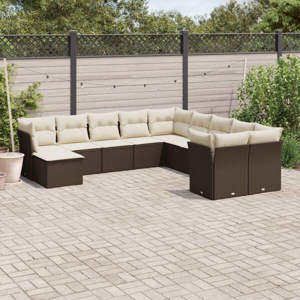 vidaXL Salon de jardin et coussins 11 pcs marron r&eacute;sine tress&eacute;e